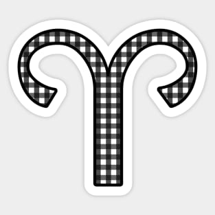 Aries Zodiac Horoscope Symbol in Black and White Gingham Pattern Sticker